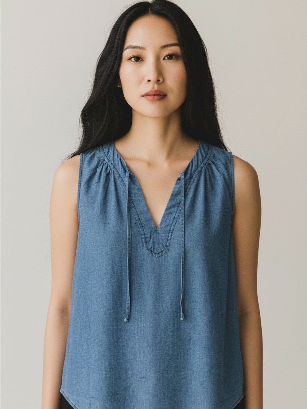 Old Navy Blue Sleeveless V-Neck Chambray Tank New with Tag